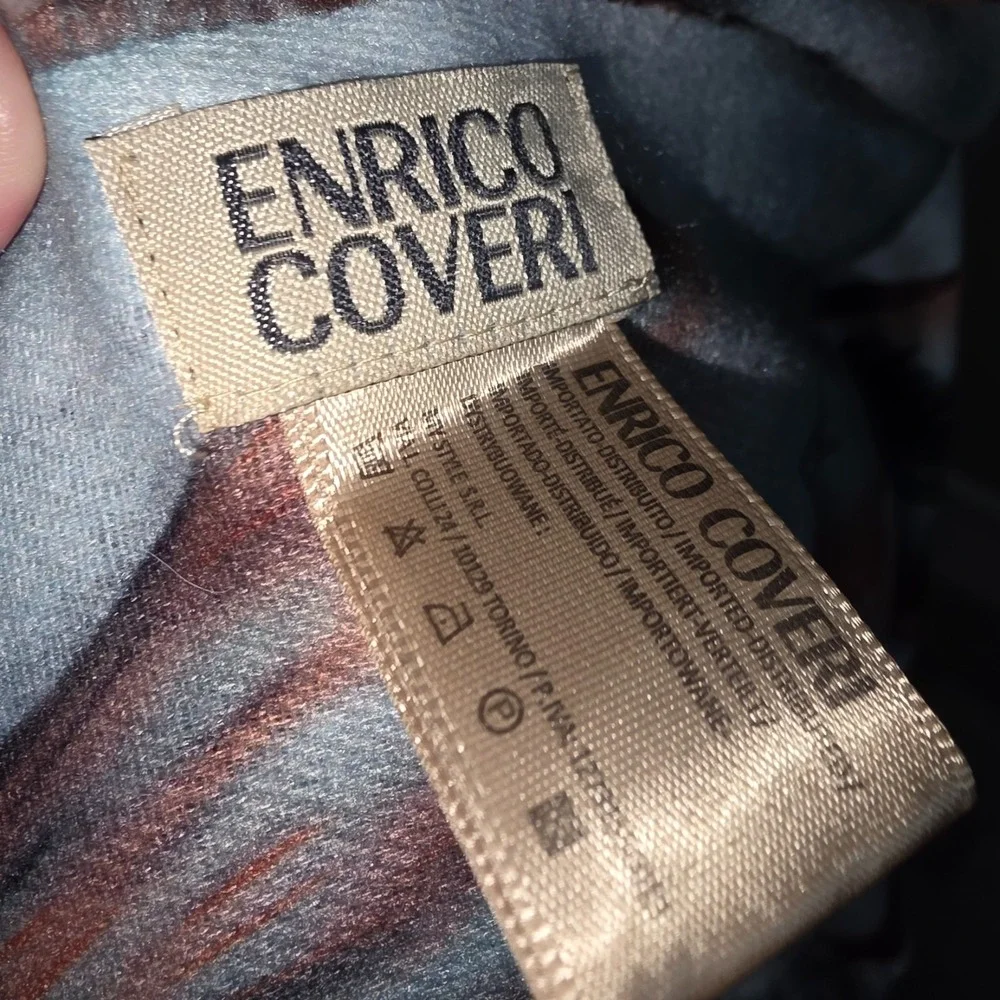 Enrico Coveri Vintage Abstract Scarf Gray Rust Fringe Italian Designer‎ 90s